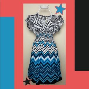 small christina love blue black and white chevron print dress